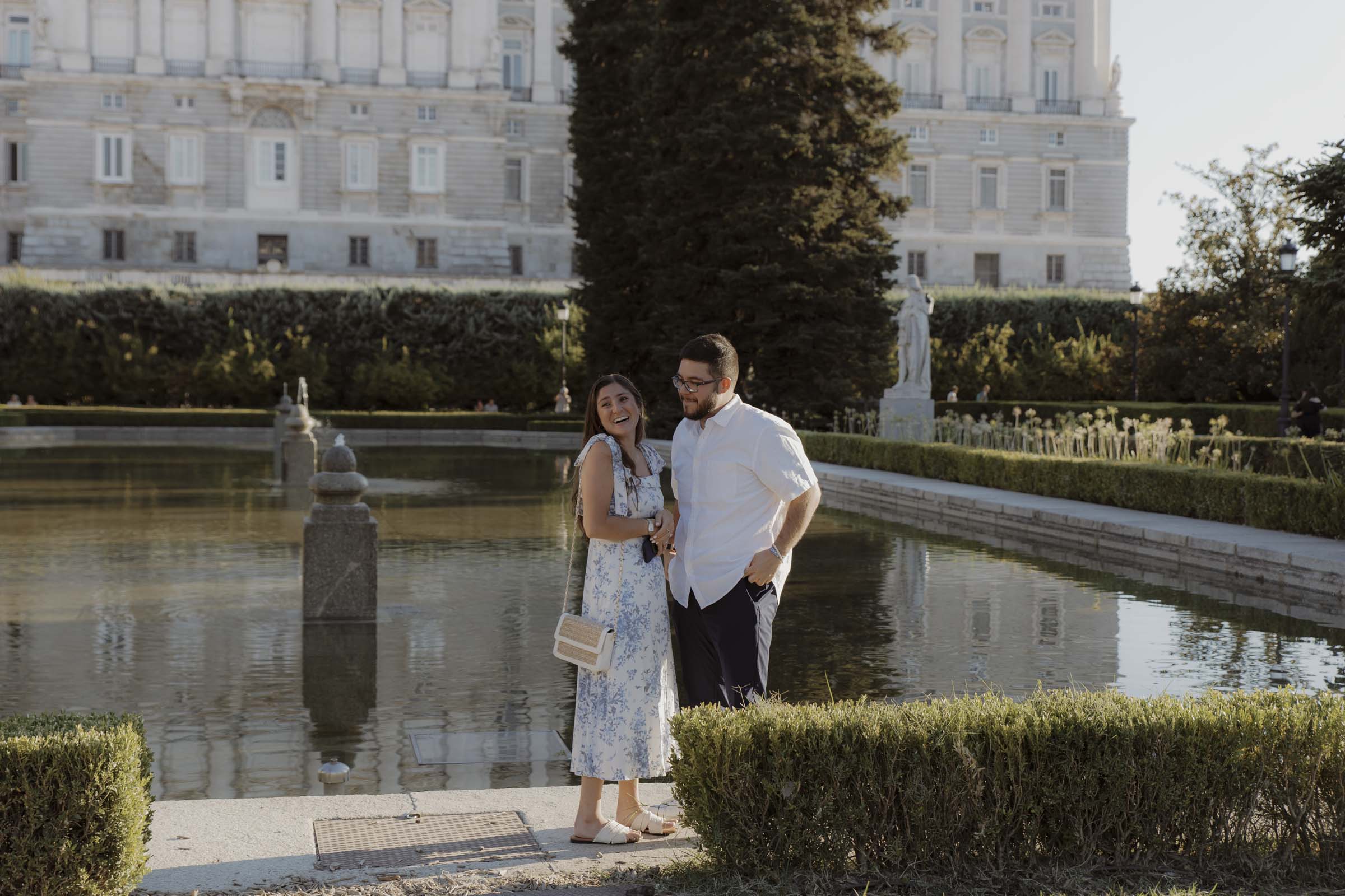 Surprise proposal in Madrid during golden hour