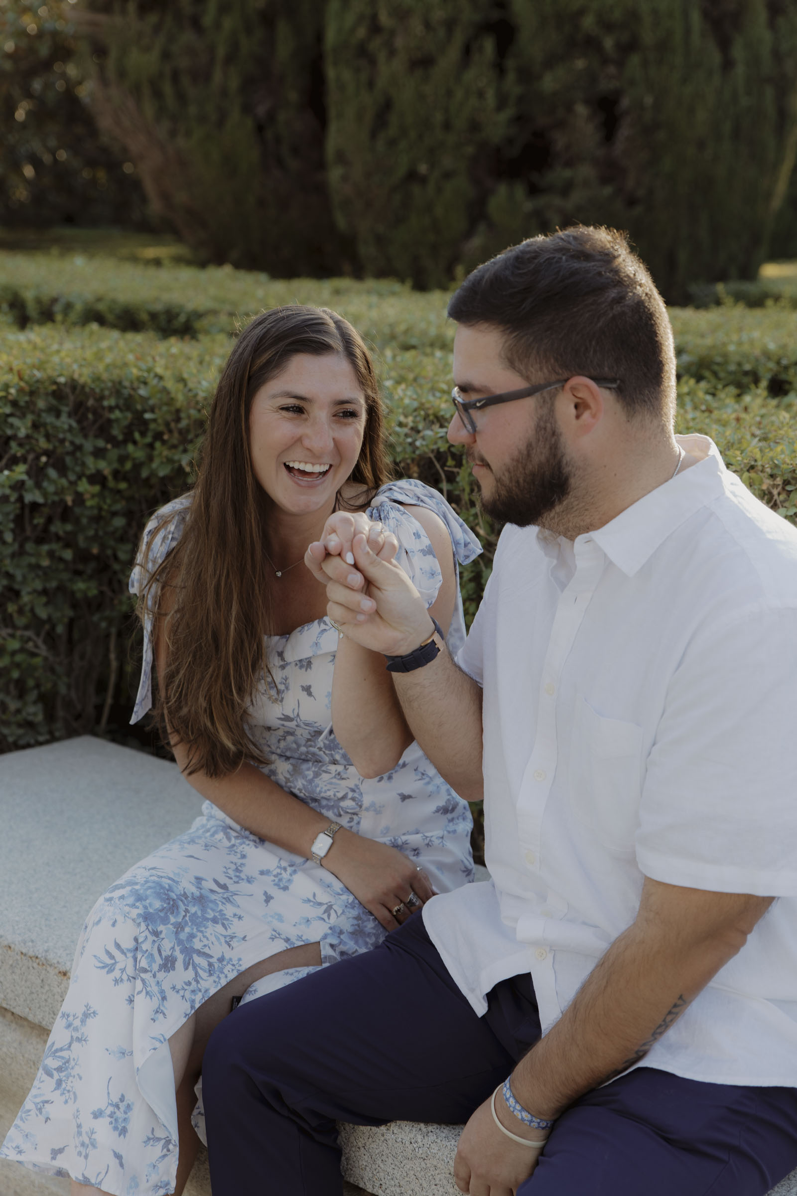 Romantic proposal in Madrid at sunset