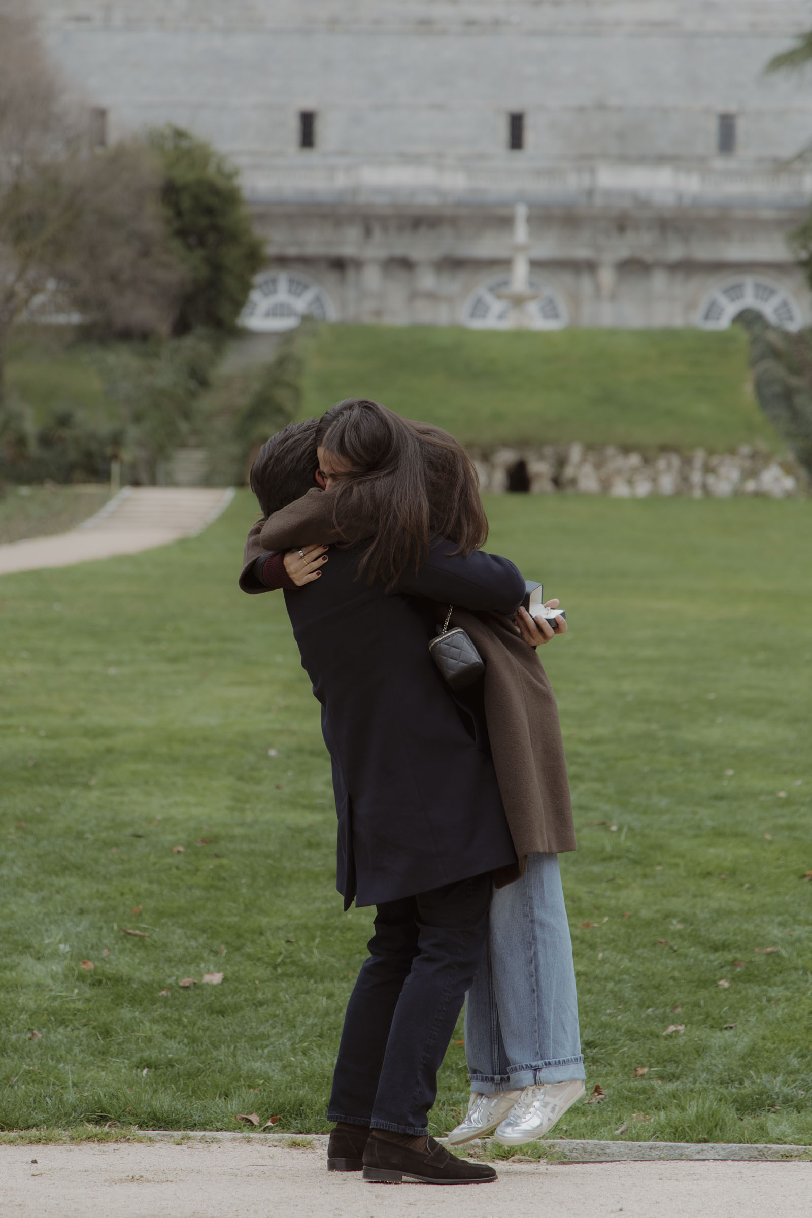 Couple celebrating their engagement at Campo del Moro