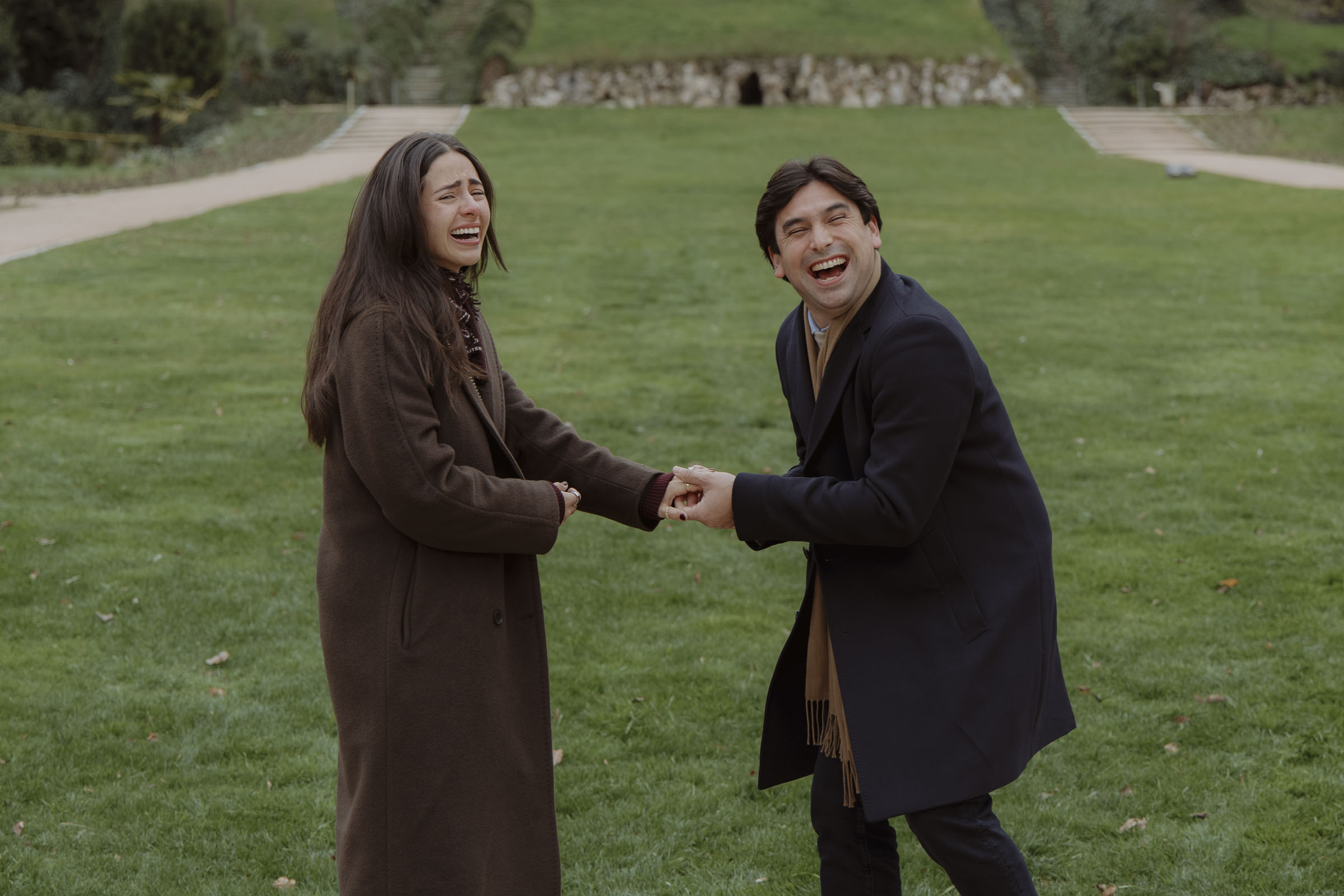 Tears of joy during a surprise engagement in Madrid