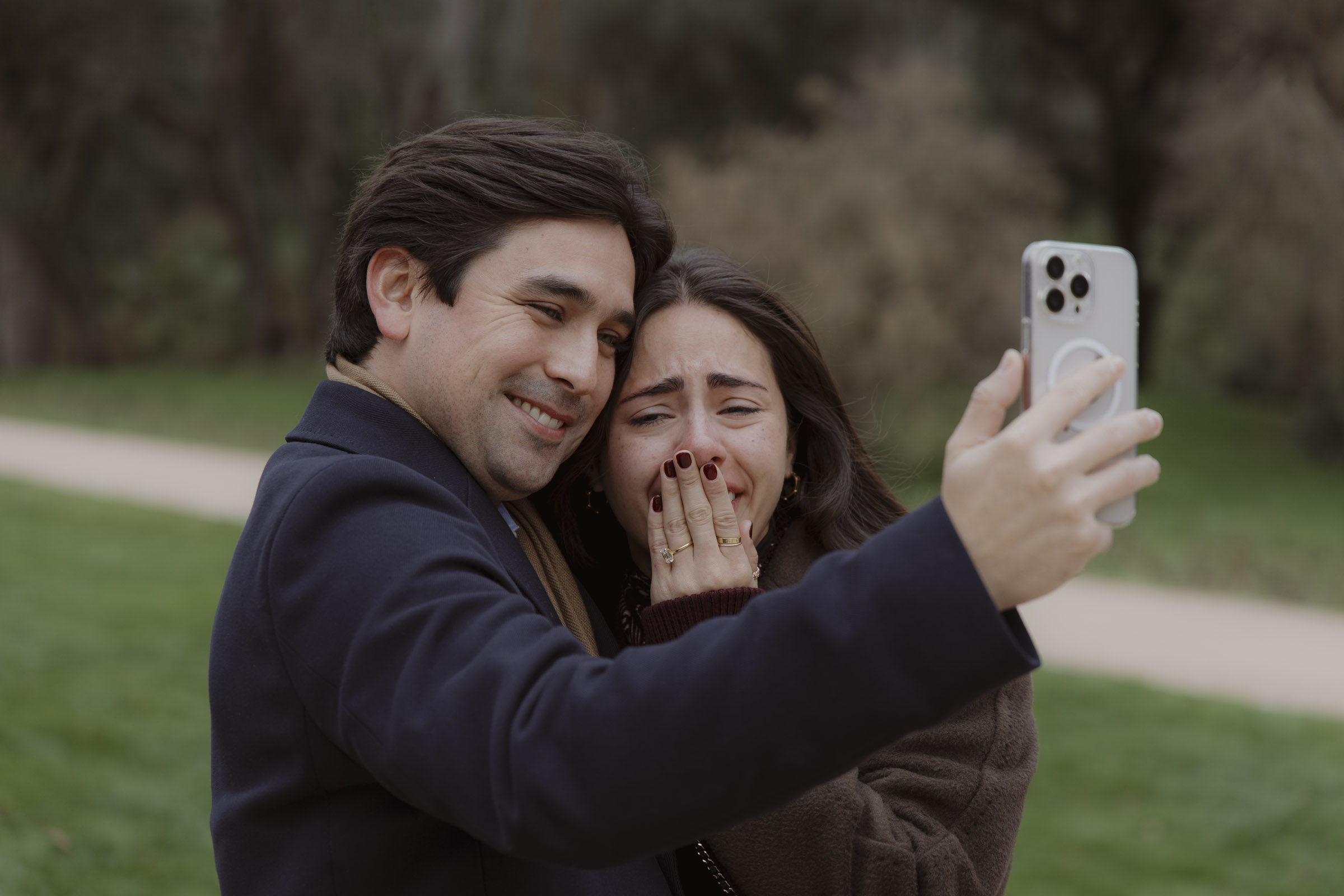 Man proposing at Sabatini Gardens during a sunset walk