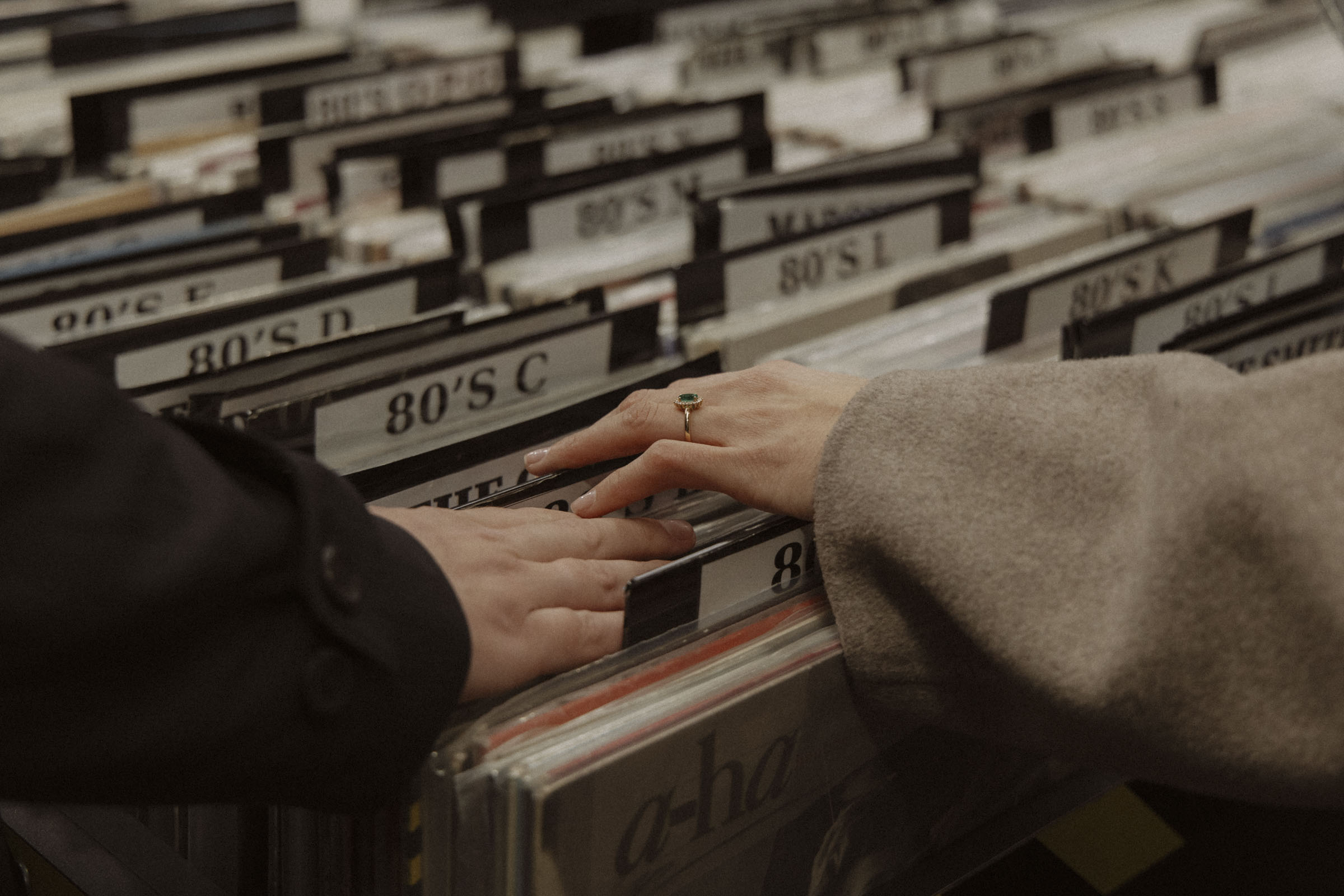 Engagement photos in Madrid city center with vintage film look